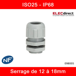 Legrand - Presse-étoupe plastique - IP68 - ISO 25 - RAL 7001 - Réf : 098005