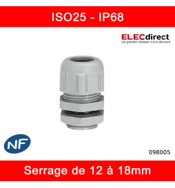 Legrand - Presse-étoupe plastique - IP68 - ISO 25 - RAL 7001 - Réf : 098005