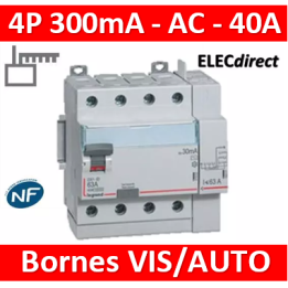 LEGRAND - Inter différentiel DX3-ID 4P 40A - 300mA - AC - Départ Haut - 5M - Réf : 411654