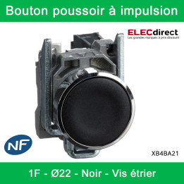 Schneider - Harmony XB4 - Bouton poussoir à impulsion Ø22 - 1F - noir - vis étrier -  Réf : XB4BA21
