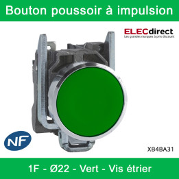 Schneider - Harmony XB4 - Bouton poussoir à impulsion Ø22 - 1F - vert - vis étrier -  Réf : XB4BA31