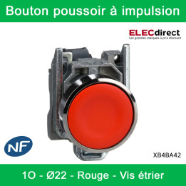Schneider - Harmony XB4 - Bouton poussoir à impulsion Ø22 - 1O - rouge - vis étrier -  Réf : XB4BA42