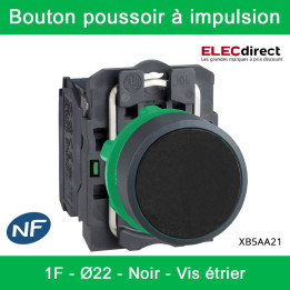 Schneider - Harmony XB5 - Bouton poussoir à impulsion Ø22 - 1F - noir - vis étrier -  Réf : XB5AA21