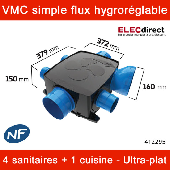 Atlantic - Kit VMC Hygrocosy Flex - Simple flux hygroréglable 4 sanitaires + 3 bouches (2 à piles) - 247m³/h - Réf : 412295