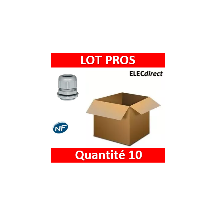 Legrand - Presse-étoupe plastique - IP68 - ISO 16 - RAL 7001 - 098001x10