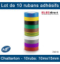 Eur'Ohm - Lot de 10 rubans isolants adhésifs - Couleurs panachés - Chatterton - 15mm x 10m - Réf : 72010