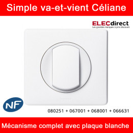 Legrand Céliane - Interrupteur va-et-vient complet blanc 1 poste - Réf : 080251 + 067001 + 068001 + 066631