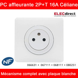 Legrand Céliane - Prise électrique affleurante complète blanc - 2P+T 16A  - 1 poste - Réf : 066631 +  067111 + 068111 + 080251