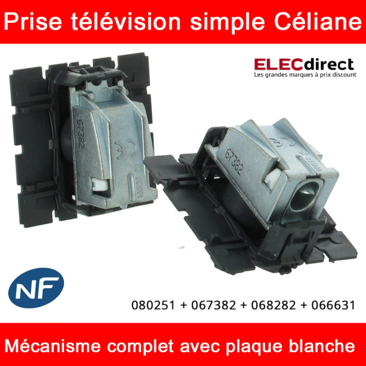 Legrand Céliane - Prise télévision simple complète blanche 1 poste - Réf : 080251 + 067382 + 068282 + 066631