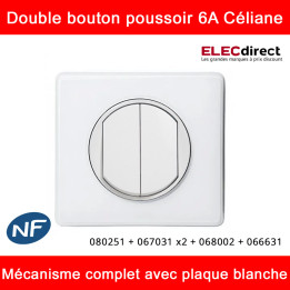 Legrand Céliane - Double bouton poussoir complet blanc 1 poste - Réf : 080251 + 067031 x2 + 068002 + 066631
