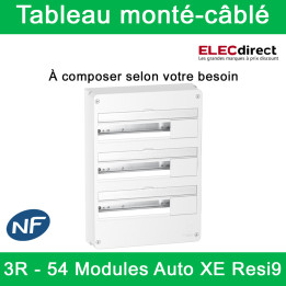 Schneider - Tableau monté-câblé : 3 rangées - 54 modules (18 par rangée) - RESI9 XE embrochable - à composer
