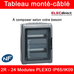 Legrand - Tableau Plexo monté-câblé : 2 rangées 24 modules - IP65/IK09 - DX³ - DNX³ - à composer