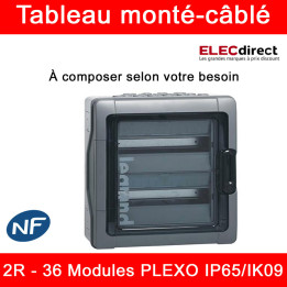 Legrand - Tableau Plexo monté-câblé : 2 rangées 36 modules - IP65/IK09 - DX³ - DNX³ - à composer