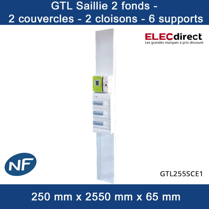 Cofrelec - Goulotte GTL saillie 255 cm - 2 fonds - 2 couvercles - 2 cloisons - 6 supports - Réf : COF255SCE1