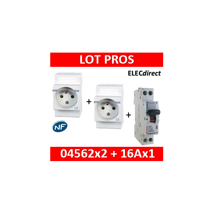 2 PC modulaire 2P+T 16A DIGITAL + disjoncteur 16A - 04562x2 + 406774