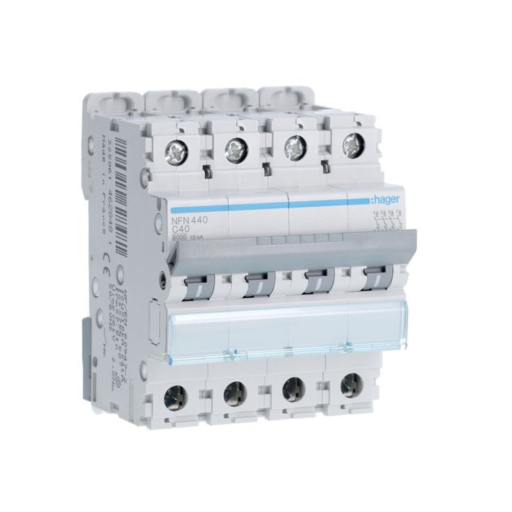 Hager - Disjoncteur 4P - 400V - 6-10kA - Courbe C - 40A 4m - Réf : NFN440