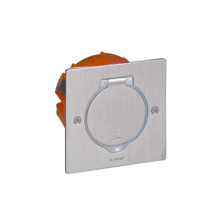 Legrand - Prise de sol inox étanche avec clapet de protection + boîte à encastrer - IP44 - Réf : 092110