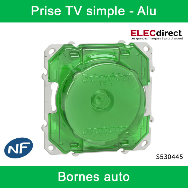 Schneider - Prise simple TV Odace - Alu - Antenne - Bornes auto - Réf : S530445