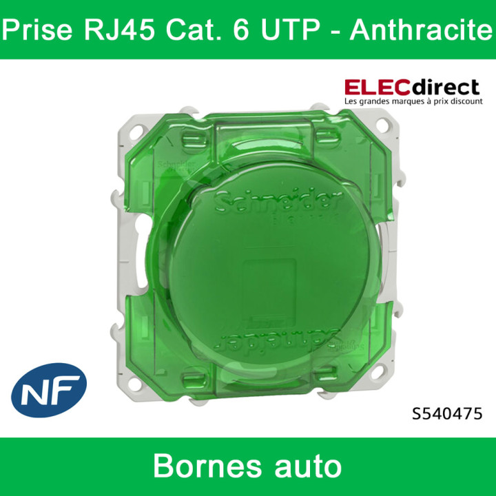 Schneider - Prise RJ45 Grade 1 Odace - Anthracite - Catégorie 6 UTP - Multimédia - IDC - Réf : S540475
