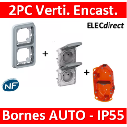 Legrand Plexo - Double PC 2P+T 16A 230V encast. - vertical - IP55/IK07 + Boîte Batibox - 069685+069563+080102