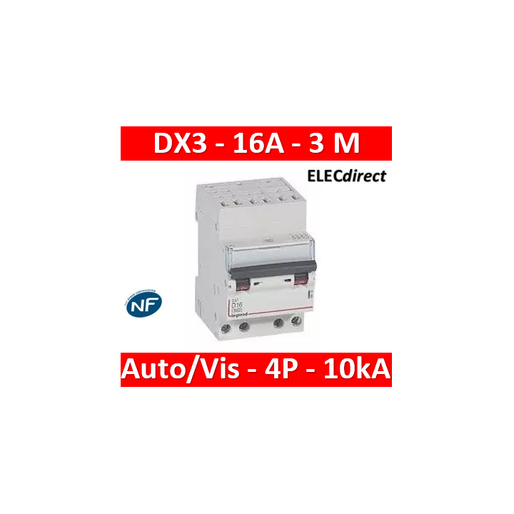 Legrand - Disjoncteur DX³ 6000 - auto/vis- 4P- 400V - 16A - courbeC-peigne HX³ opti 4P - 3M - 407914