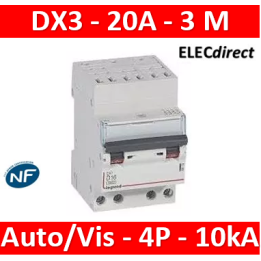 Legrand - Disjoncteur DX³ 6000 - auto/vis- 4P- 400V - 20A - courbeC-peigne HX³ opti 4P - 3M - 407915
