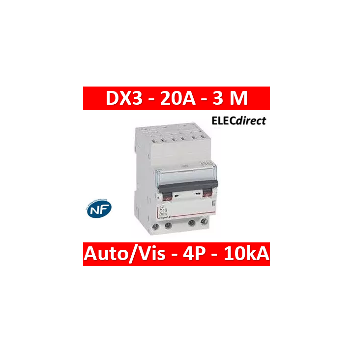 Legrand - Disjoncteur DX³ 6000 - auto/vis- 4P- 400V - 20A - courbeC-peigne HX³ opti 4P - 3M - 407915