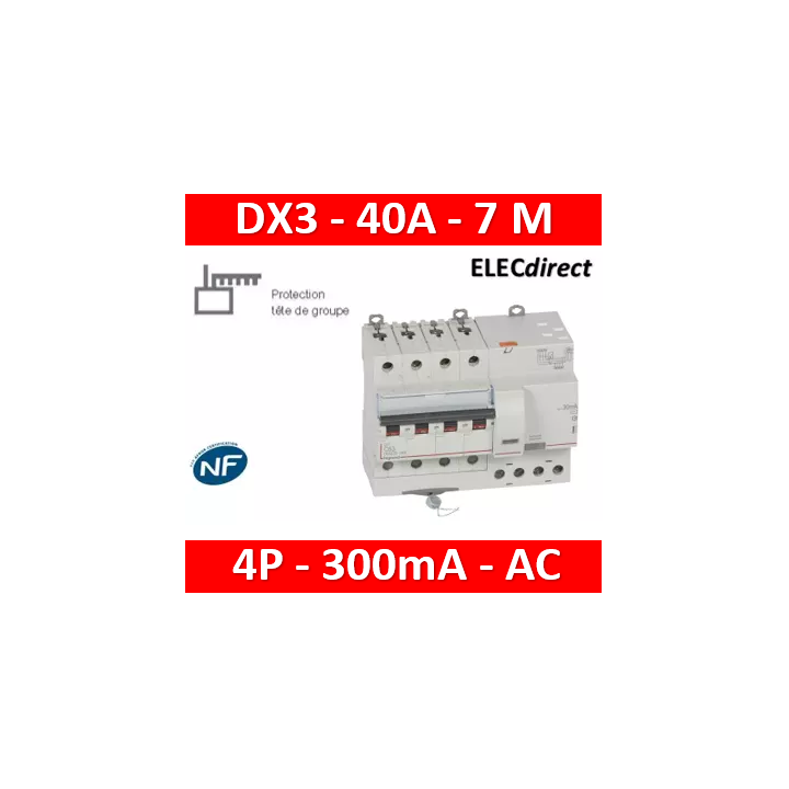 LEGRAND - Disjoncteur différentiel DX3 4P - 40A - 300ma - AC - Réf : 411220