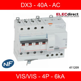 LEGRAND - Disjoncteur Différentiel  DX3  4P - 40A - 300MA - AC - Réf : 411209