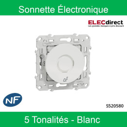 Schneider - Sonnette électronique Odace - Blanc - 5 tonnalités - 70 dB/1m - 10A - 230V - Réf : S520580