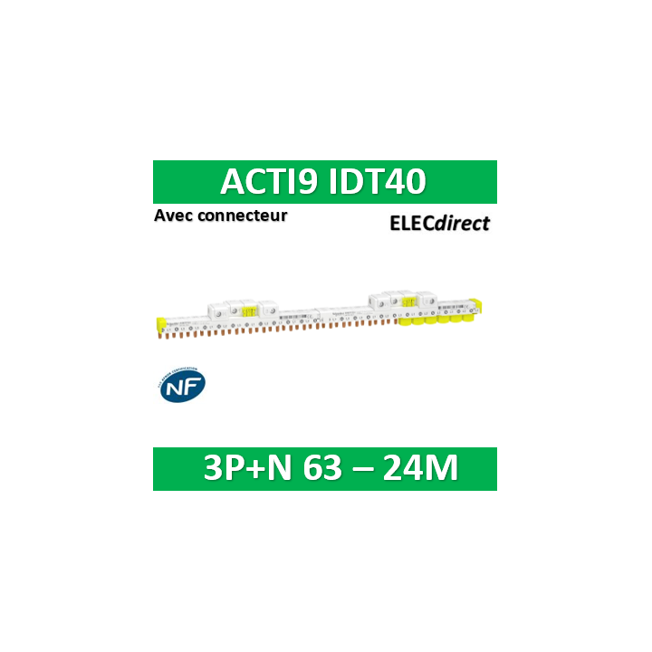 Schneider - Acti9 iDT40 - peigne avec connecteur - 3P+N - 24 modules de 18mm - 63A - A9XPP724
