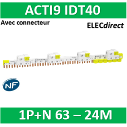 Schneider - Acti9 iDT40 - peigne avec connecteur - 1P+N - 24 modules de 18mm - 63A - A9XPP624