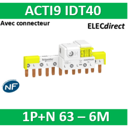 Schneider - Acti9 iDT40 - peigne avec connecteur - 1P+N - 6 modules de 18mm - 63A - A9XPP606