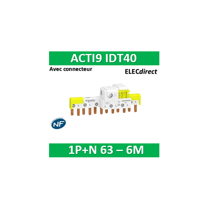 Schneider - Acti9 iDT40 - peigne avec connecteur - 1P+N - 6 modules de 18mm - 63A - A9XPP606