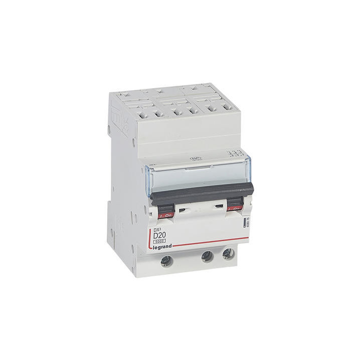 Legrand Disjoncteur DX³6000 10kA arrivée auto départ vis 3P - 20A - courbe D - 408076