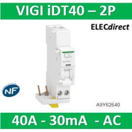 Schneider - Acti9 iDT40 - module différentiel Vigi - départ iDT40 - 1P+N 40A 30mA type AC - A9Y62640