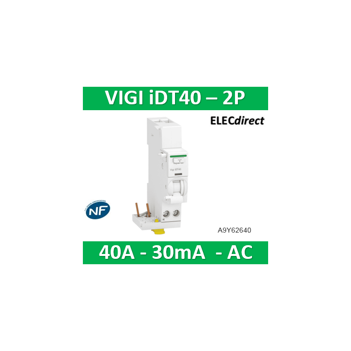 Schneider - Acti9 iDT40 - module différentiel Vigi - départ iDT40 - 1P+N 40A 30mA type AC - A9Y62640