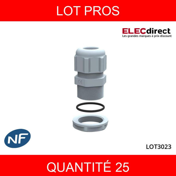 LEGRAND - LOT- Presse-étoupe plastique - IP68 - ISO 16 - RAL 7001 - Réf : 098001x25