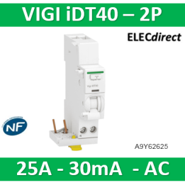 Schneider - Acti9 iDT40 - module différentiel Vigi - départ iDT40 - 1P+N 25A 30mA type AC - A9Y62625