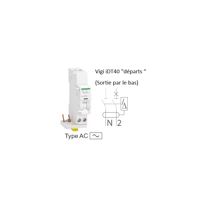 Schneider - Acti9 iDT40 - module différentiel Vigi - départ iDT40 - 1P+N 25A 30mA type AC - A9Y62625
