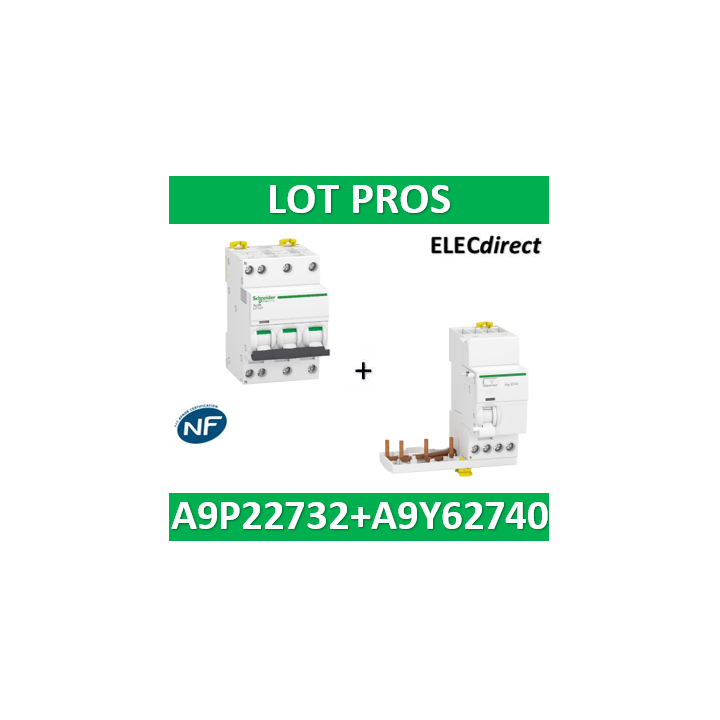 Schneider IDT40T - Disjoncteur 3P+N - 32A - 6kA - courbe C + Bloc diff. 40A 30mA AC - A9P22732+A9Y62740