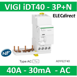 Schneider - Acti9 iDT40 - module différentiel Vigi - départ iDT40 - 3P+N 40A 30mA type AC - A9Y62740