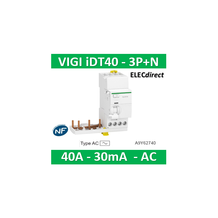 Schneider - Acti9 iDT40 - module différentiel Vigi - départ iDT40 - 3P+N 40A 30mA type AC - A9Y62740