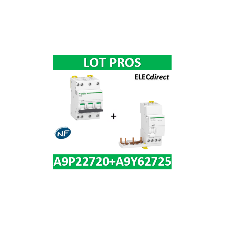 Schneider IDT40T - Disjoncteur 3P+N - 20A - 6kA - courbe C + Bloc diff. 25A 30mA AC - A9P22720+A9Y62725