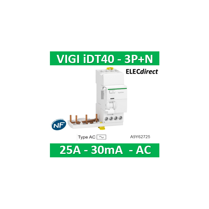 Schneider - Acti9 iDT40 - module différentiel Vigi - départ iDT40 - 3P+N 25A 30mA type AC-A9Y62725