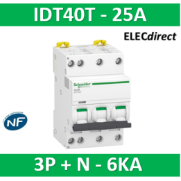 Schneider - Acti9 iDT40T - disjoncteur modulaire - 3P+N - 25A - courbe C - 4500A/6kA - A9P22725