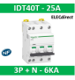 Schneider - Acti9 iDT40T - disjoncteur modulaire - 3P+N - 25A - courbe C - 4500A/6kA - A9P22725