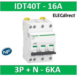 Schneider - Acti9 iDT40T - disjoncteur modulaire - 3P+N - 16A - courbe C - 4500A/6kA - A9P22716