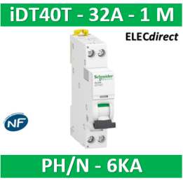 SCHNEIDER - Acti9 iDT40T - disjoncteur modulaire - 1P+N - 32A - courbe C - 4500A/6kA - A9P22632