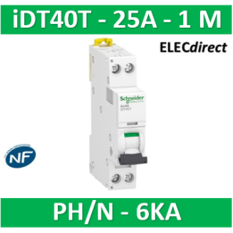 SCHNEIDER - Acti9 iDT40T - disjoncteur modulaire - 1P+N - 25A - courbe C - 4500A/6kA - A9P22625